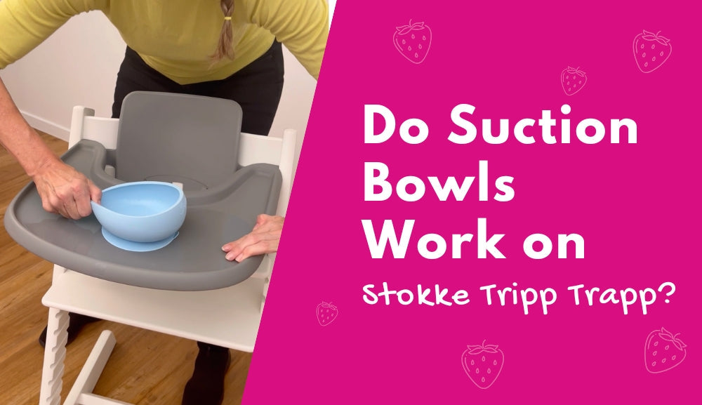 Suction bowl test on Stokke Tripp Trapp high chair tray showing whether suction bowls work on textured trays.