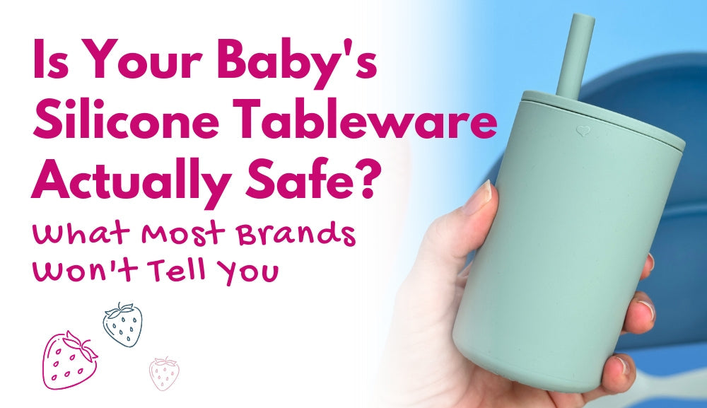 Brightberry silicone smoothie cup held in hand showing premium platinum silicone quality used in LFGB tested baby tableware