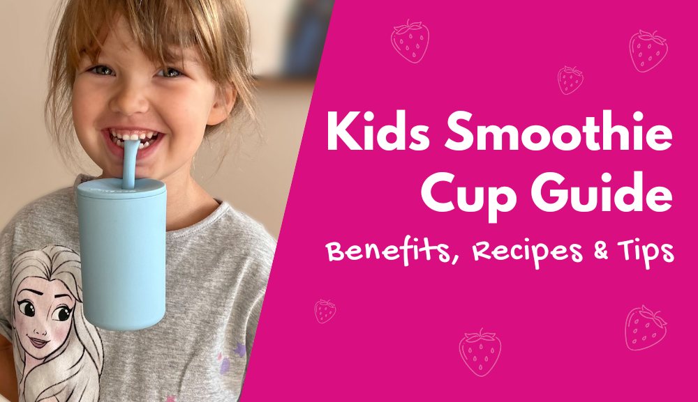 Toddler drinking from Brightberry silicone smoothie cup with stopper straw