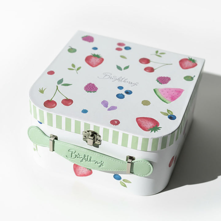 Decorative gift & storage box with fruit and floral patterns on a white background