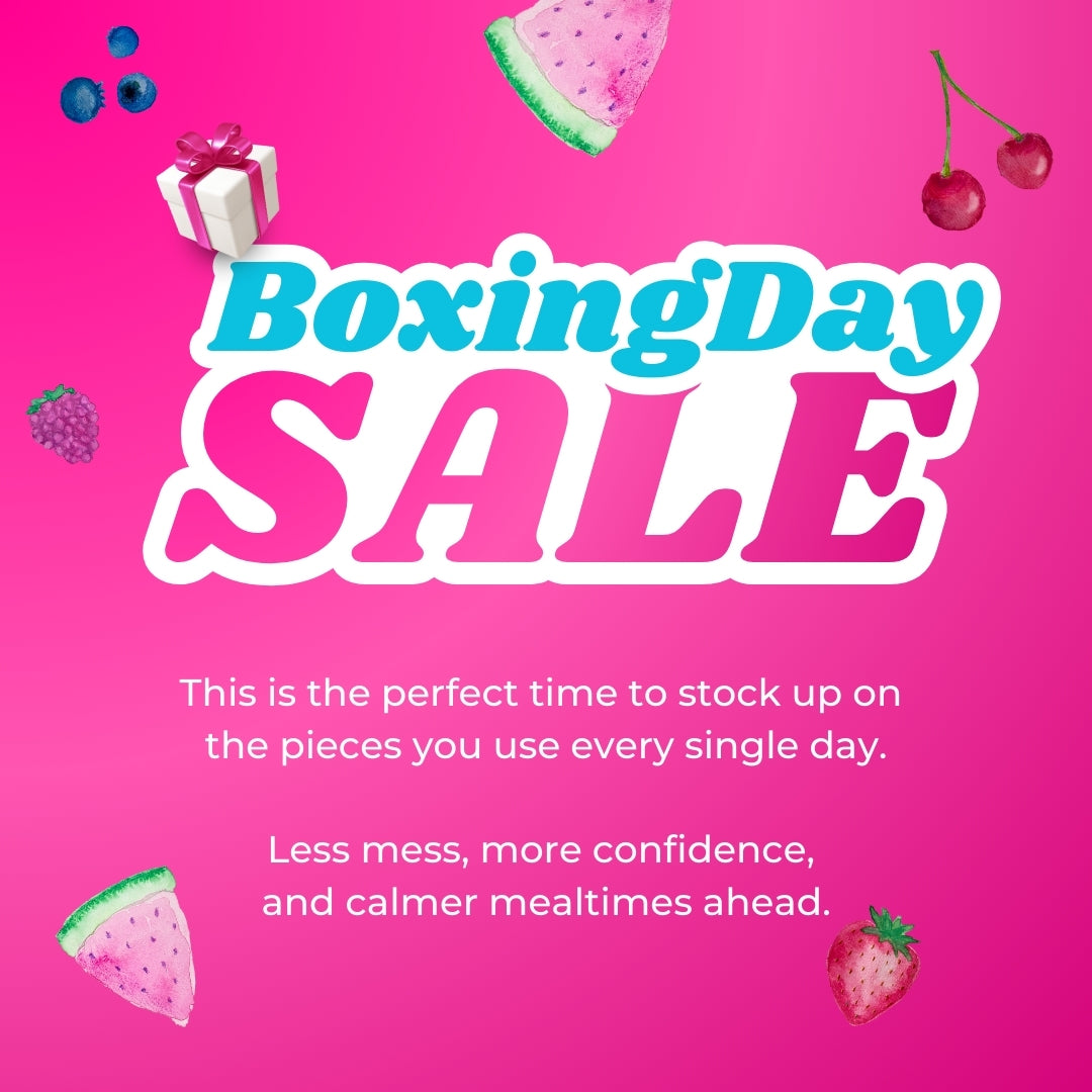 Brightberry Boxing Day sale on a pink background with colourful elements.