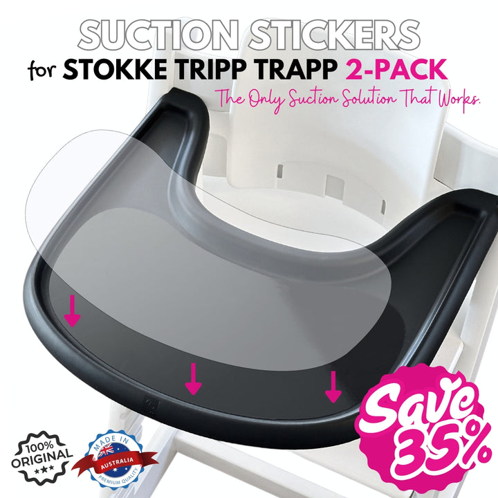 Suction stickers 2 pack for Stokke Tripp Trapp high chair with product details on a white background